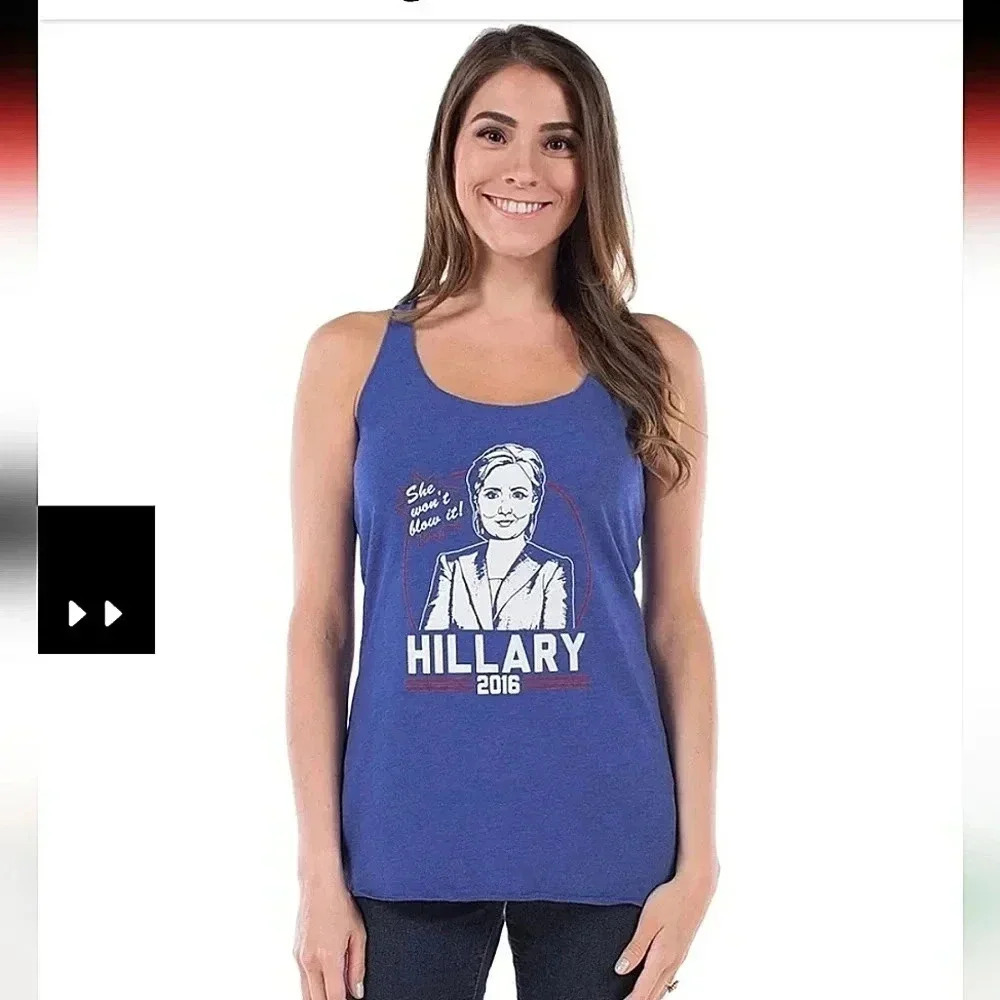 Tipsy Elves Hilary 2016 "She won't blow it!"  Razorback Tank Top Women's Size M
